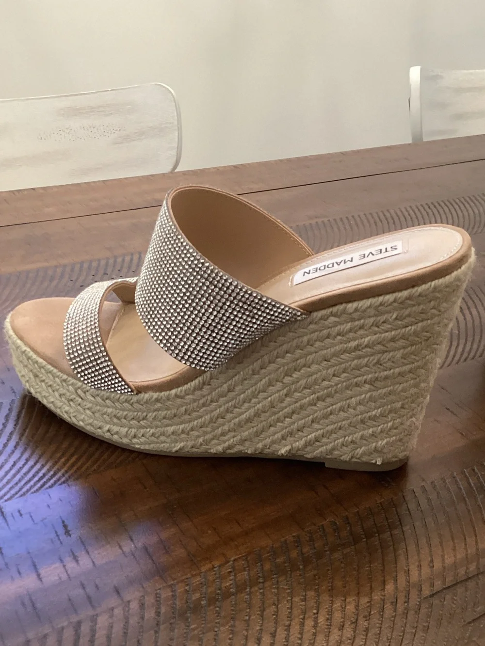 Steve Madden Beige Crystal Espadrille Wedge Sandals